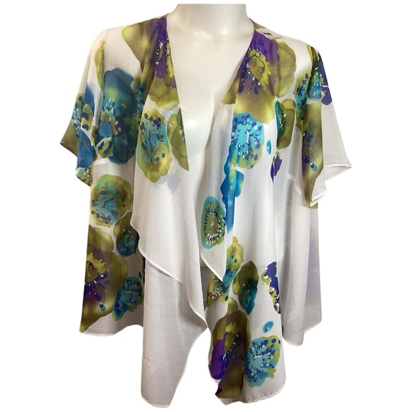 Susan Graver Elegant White Kimono, Plus Size 2X - Picture 2 of 8